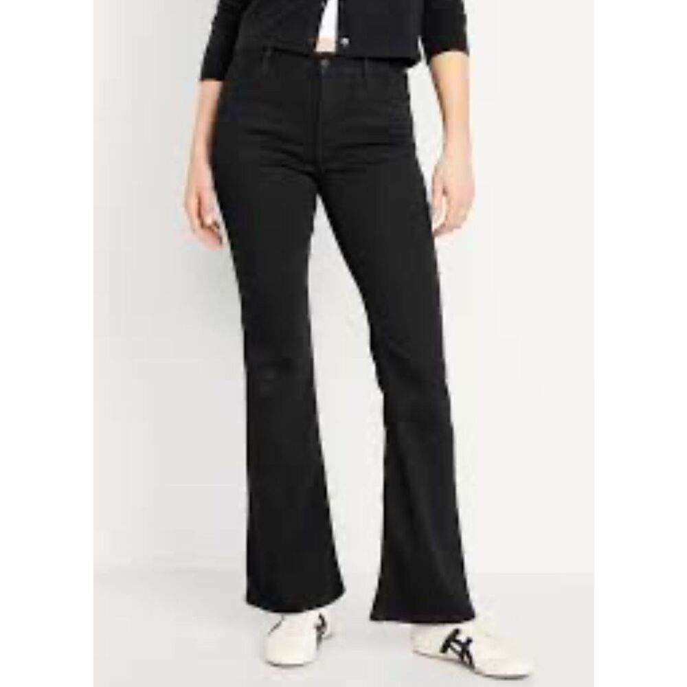Old Navy Womens Dark Wash Denim Higher High Rise Flare Jeans Black Size 4‎ NWT